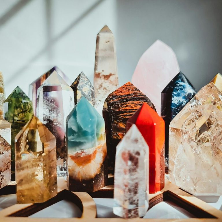 Yorks premier crystal shop A collection of various gemstones and crystals in different shapes and colours.